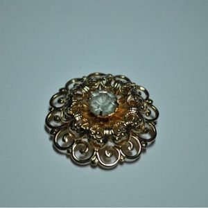 Signed Coro Gold Tone Clear Rhinestone Brooch